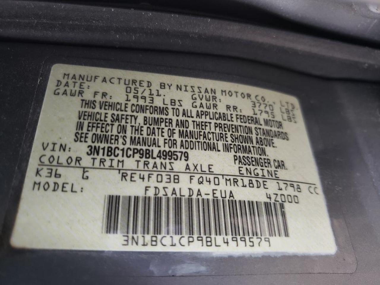 Photo 10 from auction – 2011 NISSAN VERSA S with VIN 3N1BC1CP9BL499579
