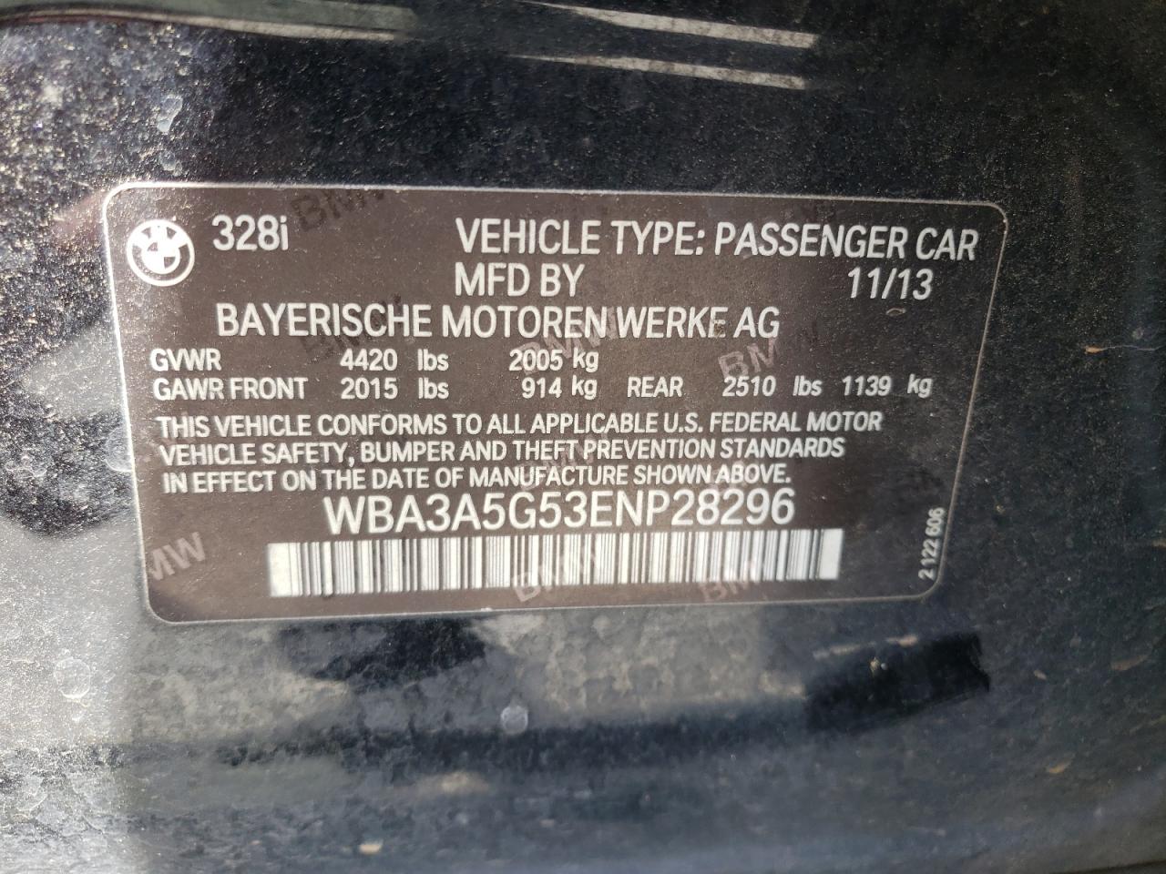 Photo 10 from auction – 2014 BMW 328 I with VIN WBA3A5G53ENP28296