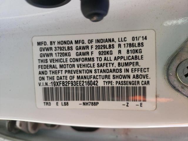 Photo 10 from auction – 2014 HONDA CIVIC with VIN 19XFB2F93EE216042