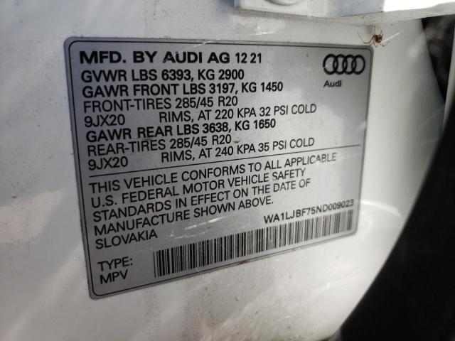 Photo 10 from auction – 2022 AUDI Q7 with VIN WA1LJBF75ND009023