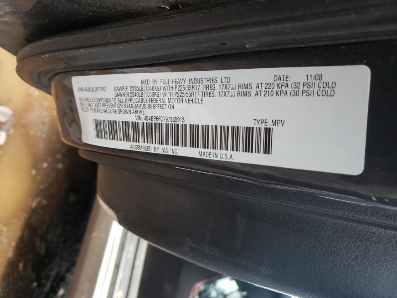 Фото 10 с аукциона – 2009 SUBARU OUTBACK 2. с VIN 4S4BP66C797335913