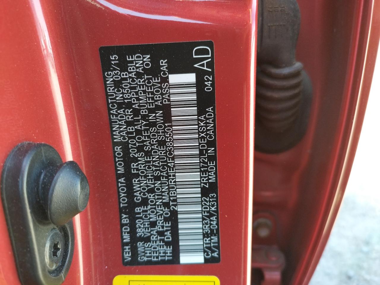 Photo 10 from auction – 2015 TOYOTA COROLLA L with VIN 2T1BURHE4FC385501