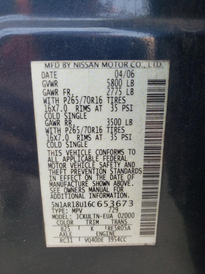 Photo 11 from auction – 2006 NISSAN PATHFINDER with VIN 5N1AR18U16C653673