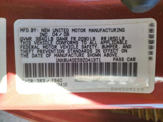 Photo 10 from auction – 2009 TOYOTA COROLLA BA with VIN 1NXBU40E59Z041371