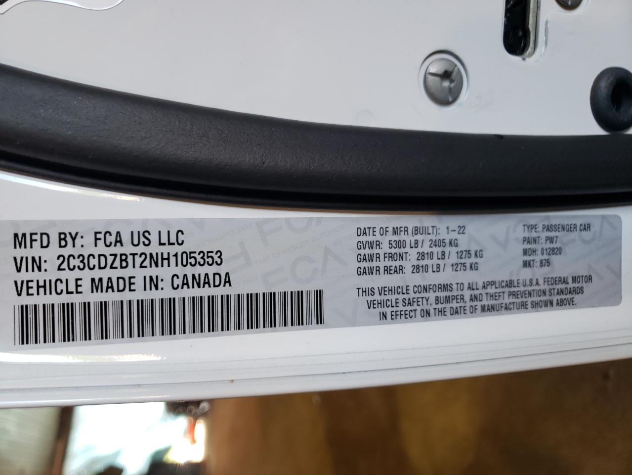 Photo 10 from auction – 2022 DODGE CHALLENGER with VIN 2C3CDZBT2NH105353