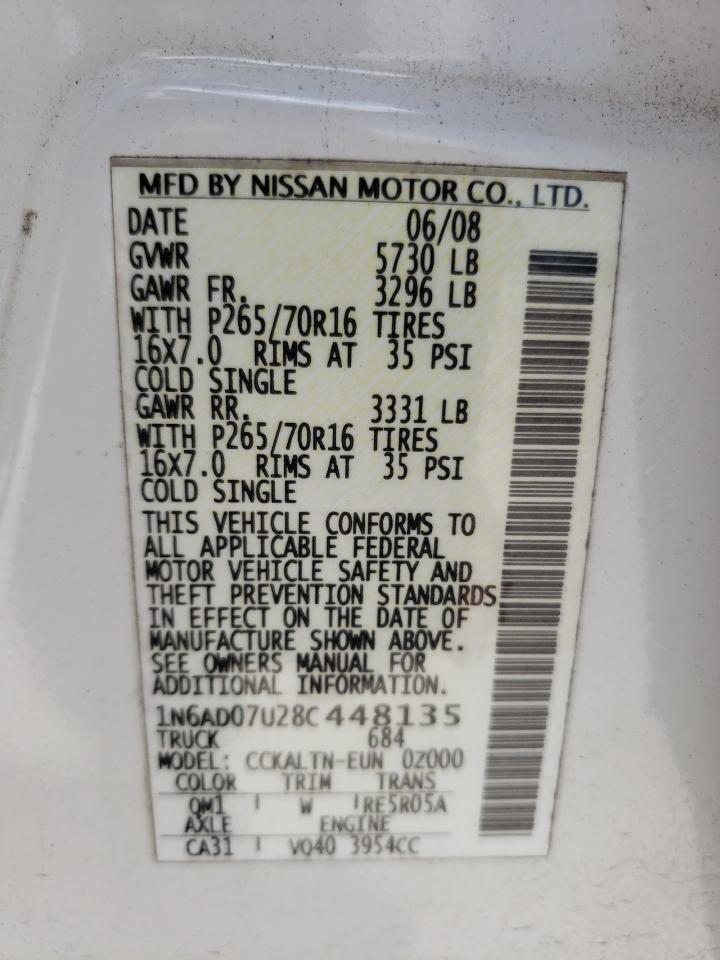 Photo 11 from auction – 2008 NISSAN FRONTIER C with VIN 1N6AD07U28C448135