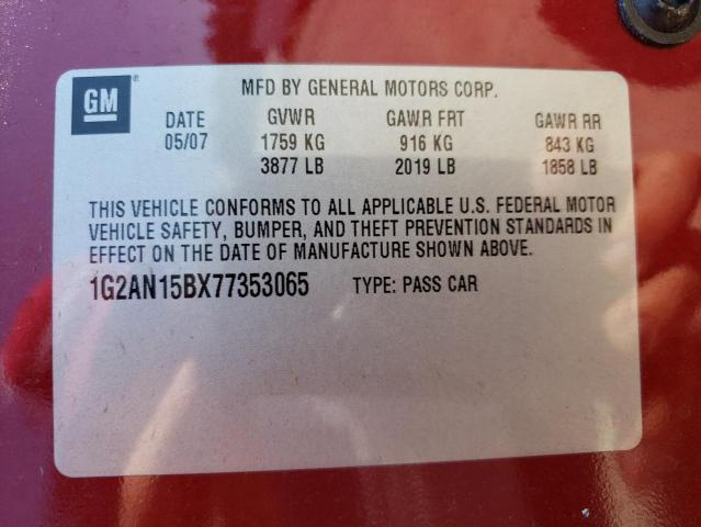 Photo 10 from auction – 2007 PONTIAC G5 GT with VIN 1G2AN15BX77353065