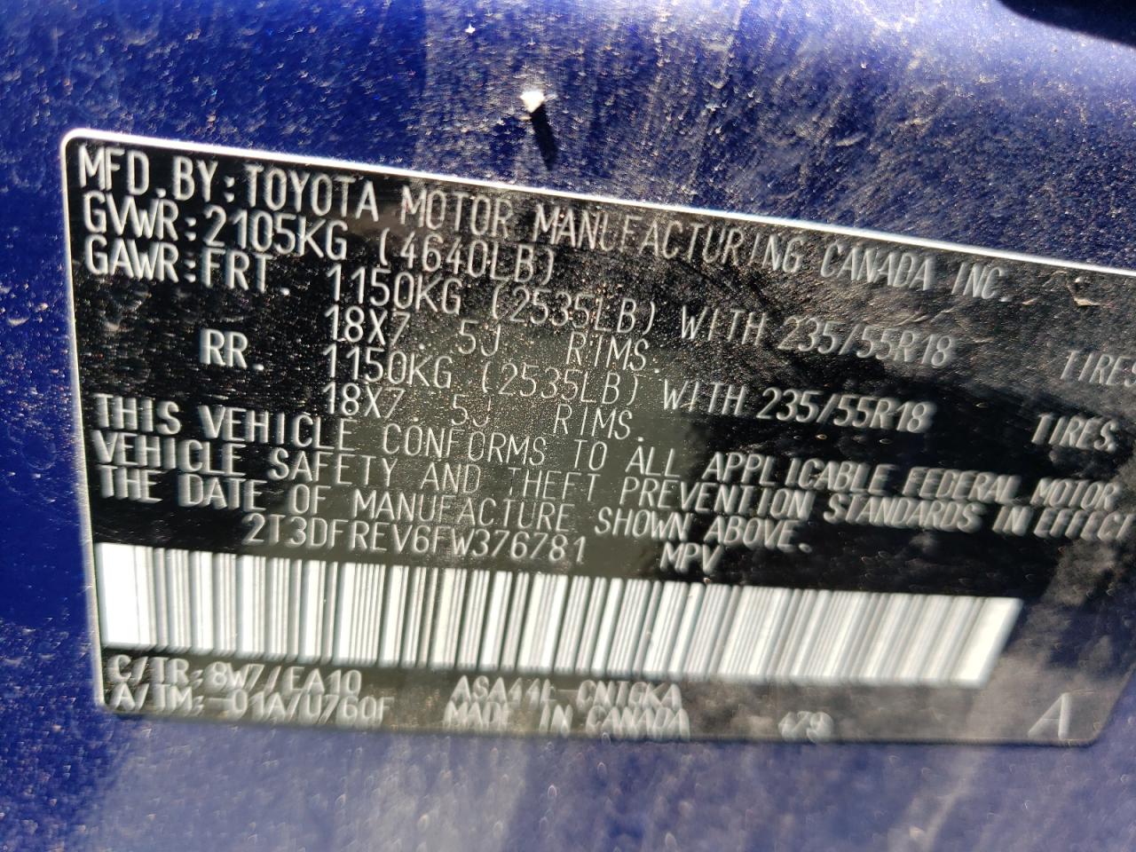 Photo 10 from auction – 2015 TOYOTA RAV4 LIMIT with VIN 2T3DFREV6FW376781