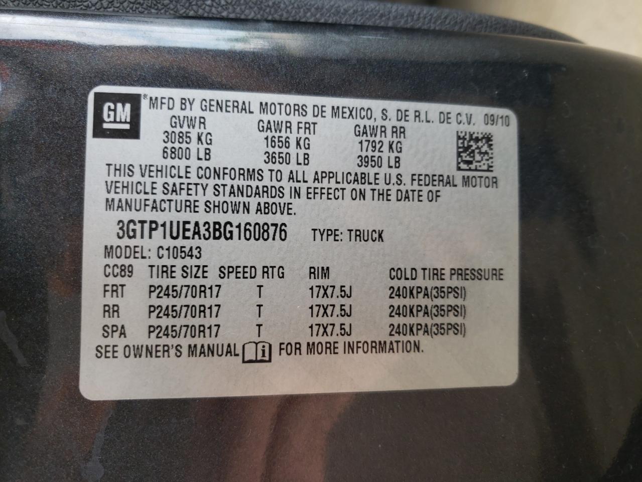 Photo 10 from auction – 2011 GMC SIERRA C15 with VIN 3GTP1UEA3BG160876
