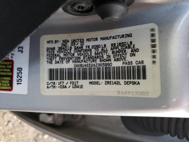 Photo 1 from auction – 2010 TOYOTA COROLLA BA with VIN 1NXBU4EE2AZ365990
