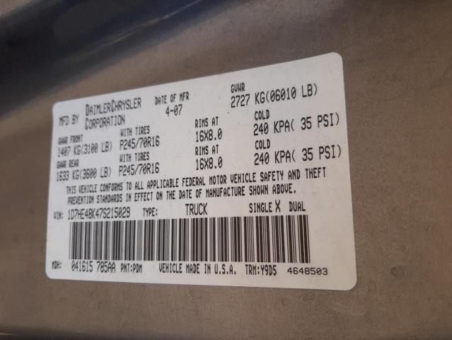 Photo 10 from auction – 2007 DODGE DAKOTA QUA with VIN 1D7HE48K47S215029