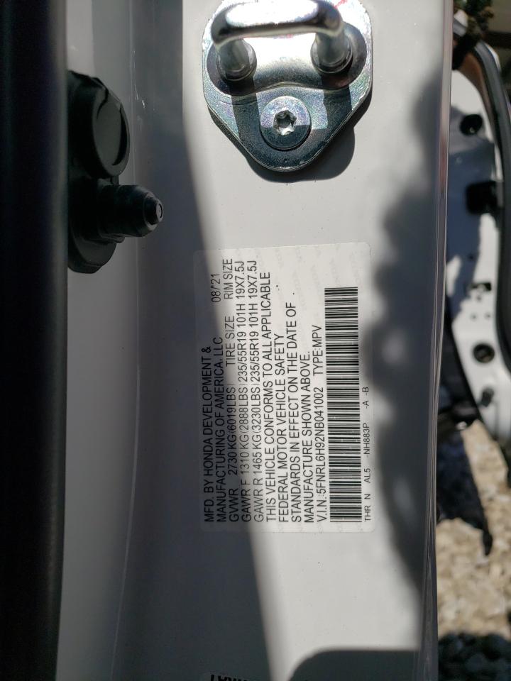 Photo 10 from auction – 2022 HONDA ODYSSEY EL with VIN 5FNRL6H92NB041002