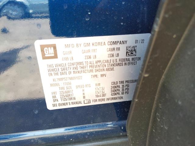 Photo 10 from auction – 2022 CHEVROLET TRAILBLAZE with VIN KL79MPS27NB091022