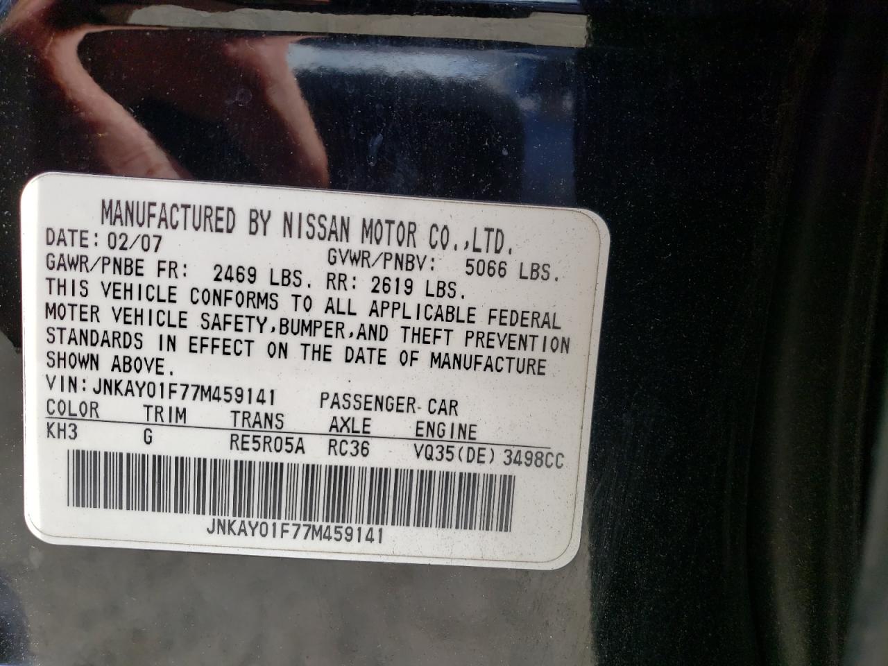 Photo 10 from auction – 2007 INFINITI M35 BASE with VIN JNKAY01F77M459141