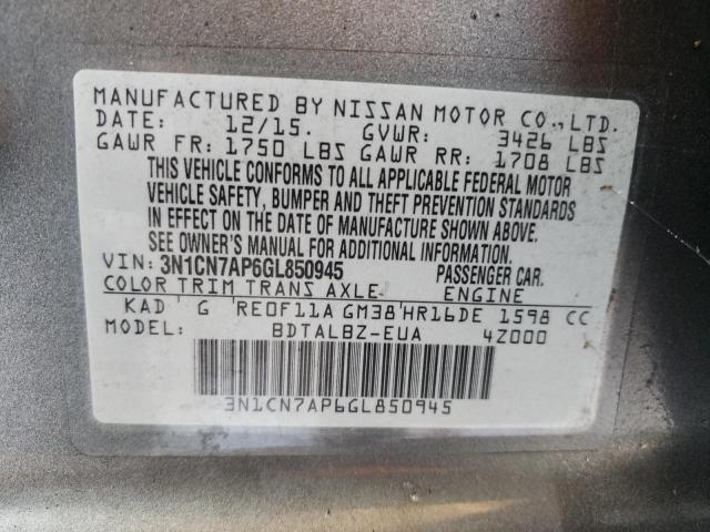Photo 10 from auction – 2016 NISSAN VERSA S with VIN 3N1CN7AP6GL850945