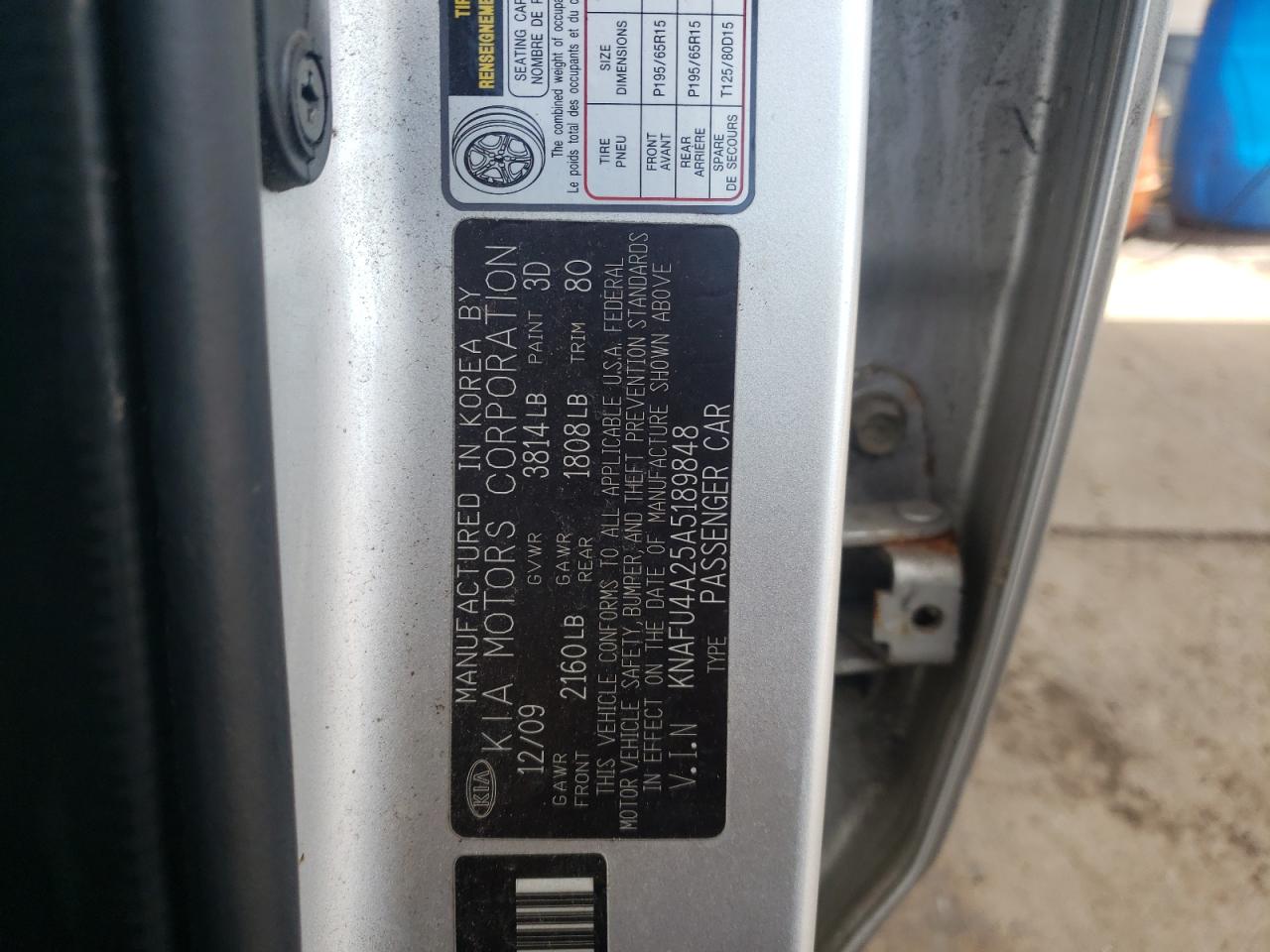 Photo 10 from auction – 2010 KIA FORTE EX with VIN KNAFU4A25A5189848