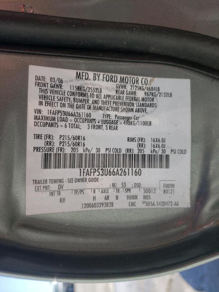 Photo 10 from auction – 2006 FORD TAURUS SE with VIN 1FAFP53U66A261160
