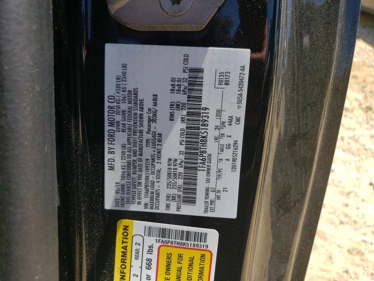Photo 10 from auction – 2019 FORD MUSTANG with VIN 1FA6P8TH8K5189319