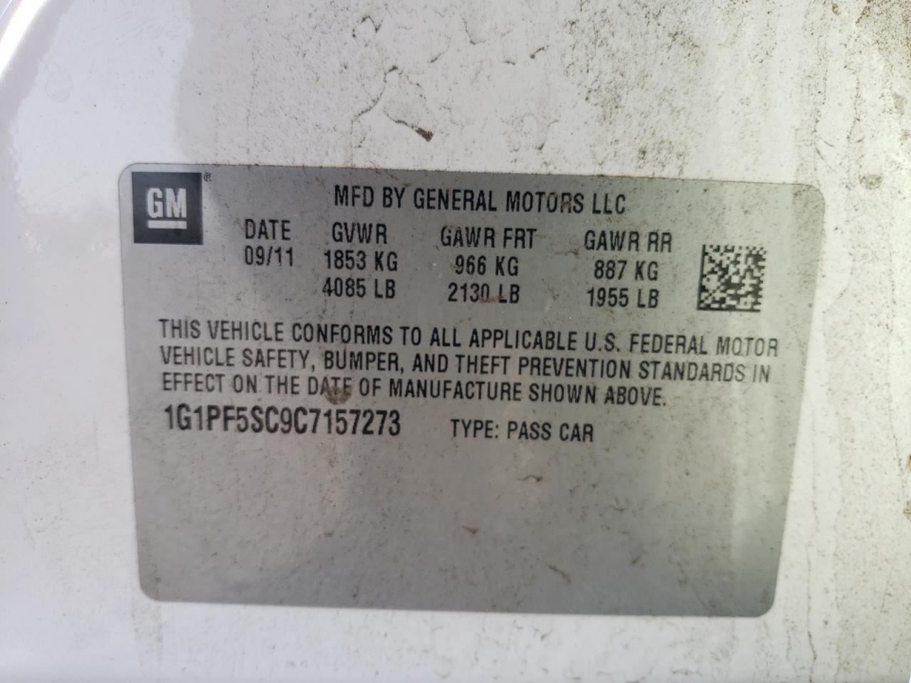 Photo 10 from auction – 2012 CHEVROLET CRUZE LT with VIN 1G1PF5SC9C7157273