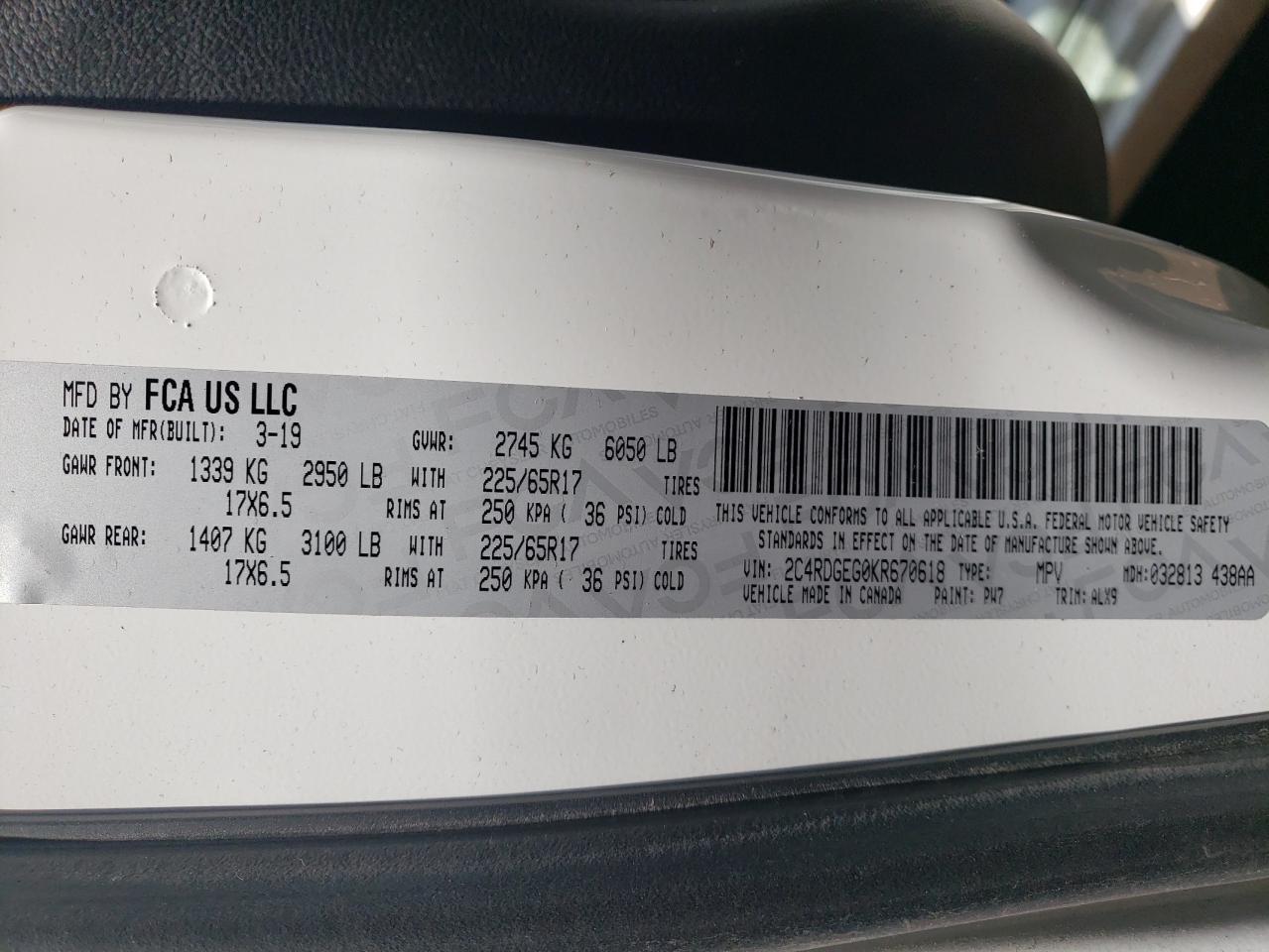 Photo 10 from auction – 2019 DODGE GRAND CARA with VIN 2C4RDGEG0KR670618