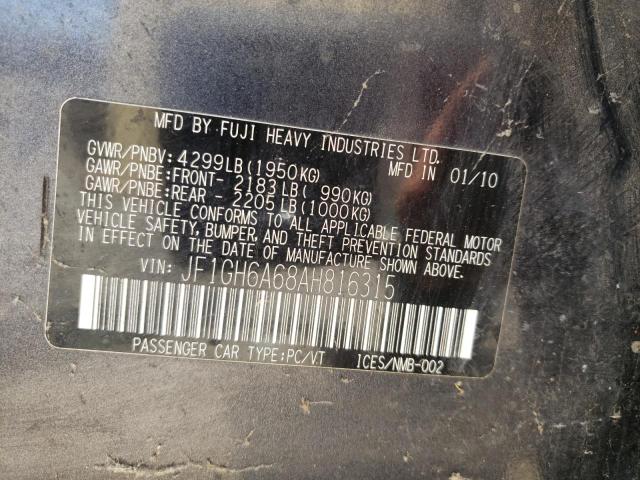 Photo 10 from auction – 2010 SUBARU IMPREZA 2. with VIN JF1GH6A68AH816315