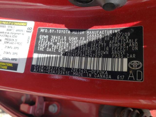 Photo 10 from auction – 2010 TOYOTA COROLLA BA with VIN 2T1BU4EEXAC247672