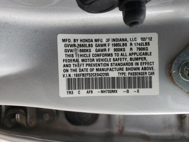 Photo 10 from auction – 2012 HONDA CIVIC LX with VIN 19XFB2F52CE042295