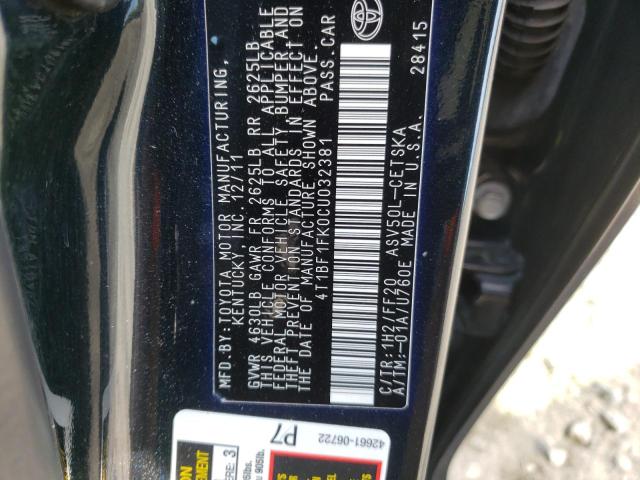 Photo 10 from auction – 2012 TOYOTA CAMRY BASE with VIN 4T1BF1FK0CU032381