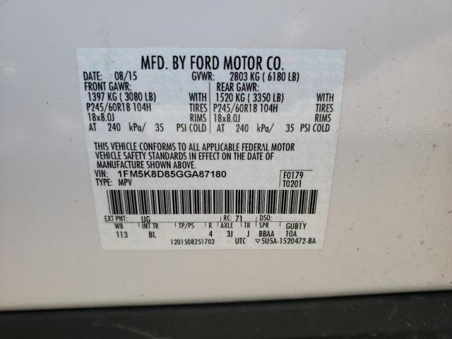 Photo 10 from auction – 2016 FORD EXPLORER X with VIN 1FM5K8D85GGA87180