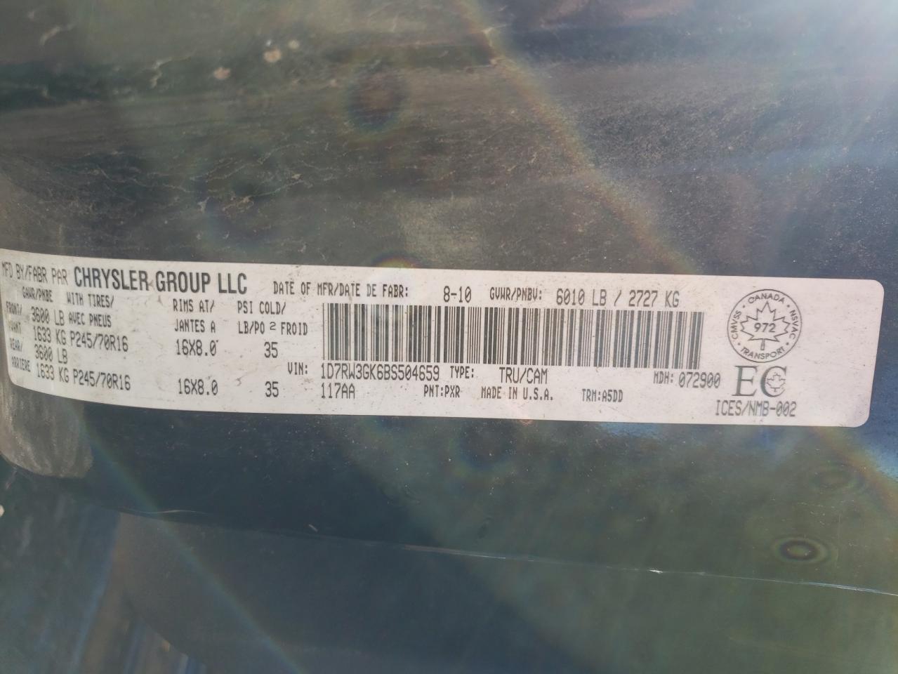 Photo 10 from auction – 2011 DODGE DAKOTA SLT with VIN 1D7RW3GK6BS504659