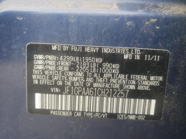 Photo 10 from auction – 2012 SUBARU IMPREZA with VIN JF1GPAA61CH212257