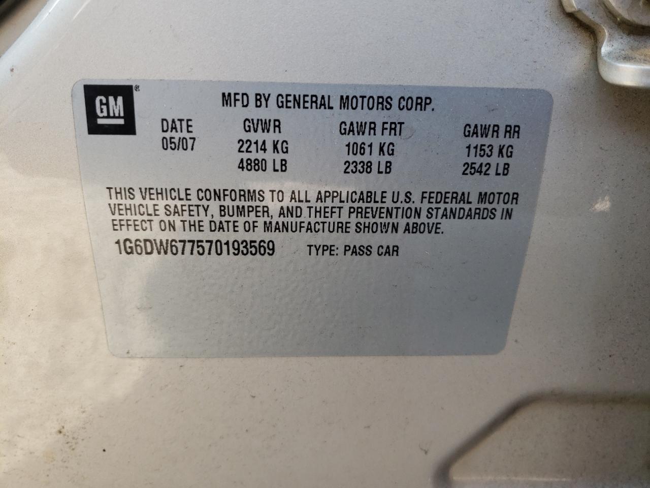 Photo 10 from auction – 2007 CADILLAC STS with VIN 1G6DW677570193569