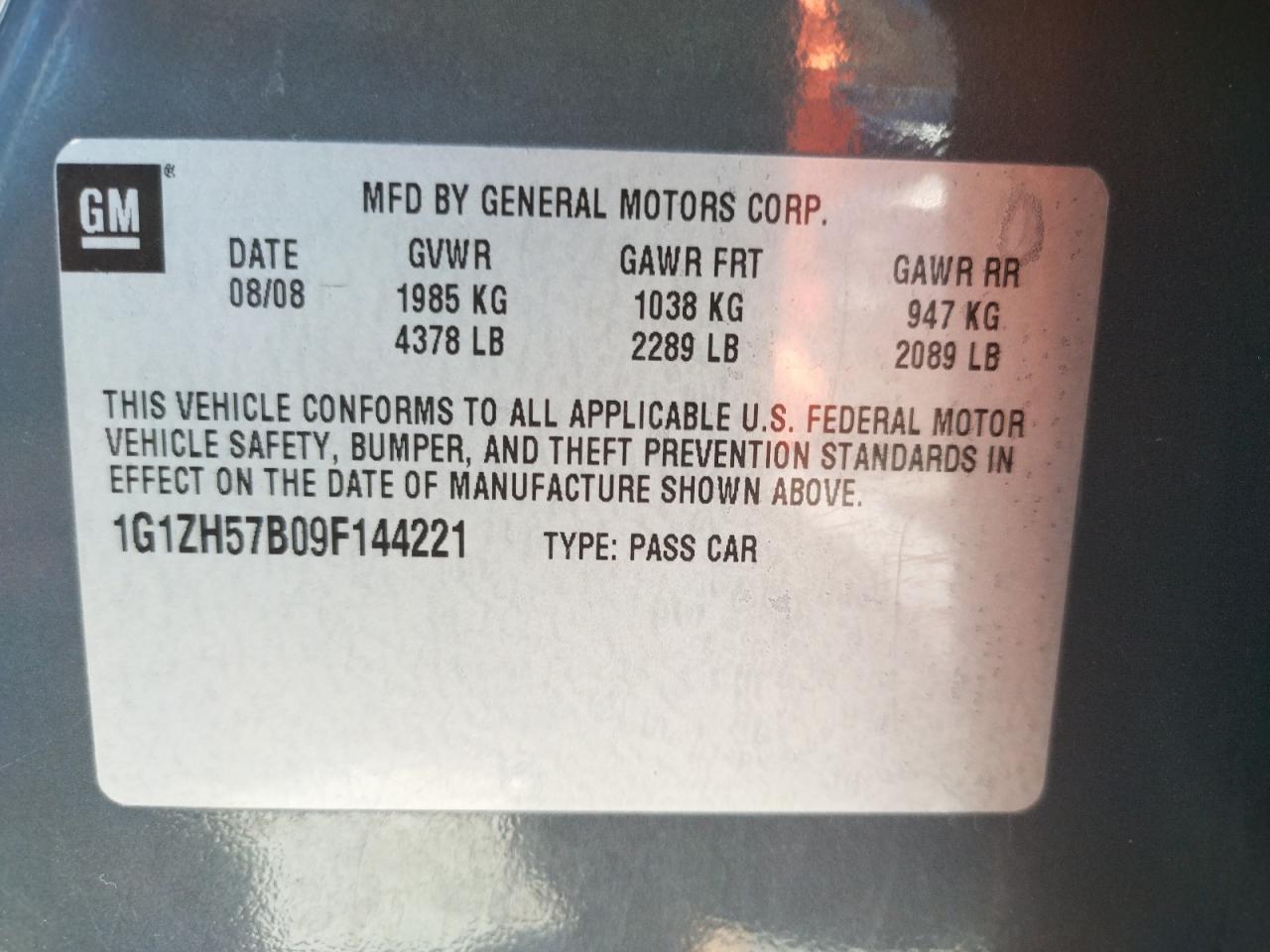 Photo 10 from auction – 2009 CHEVROLET MALIBU 1LT with VIN 1G1ZH57B09F144221