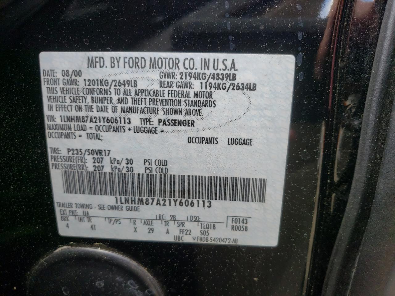 Photo 10 from auction – 2001 LINCOLN LS with VIN 1LNHM87A21Y606113