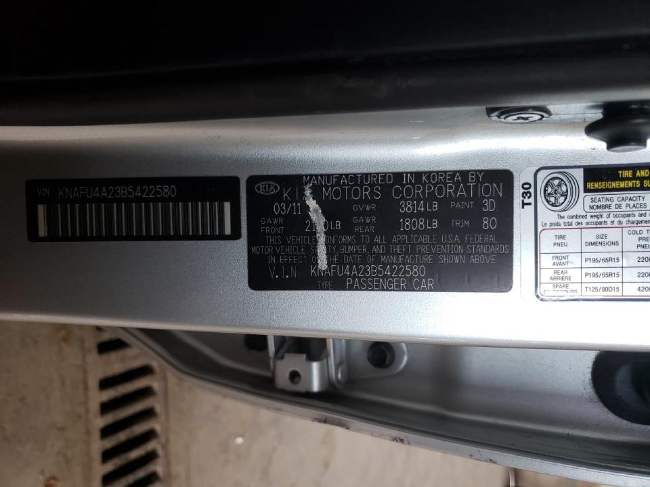 Photo 20 from auction – 2011 KIA FORTE EX with VIN KNAFU4A23B5422580