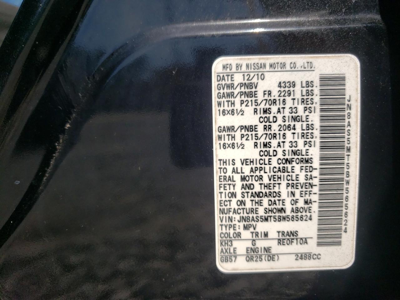 Photo 10 from auction – 2011 NISSAN ROGUE S with VIN JN8AS5MT5BW565624