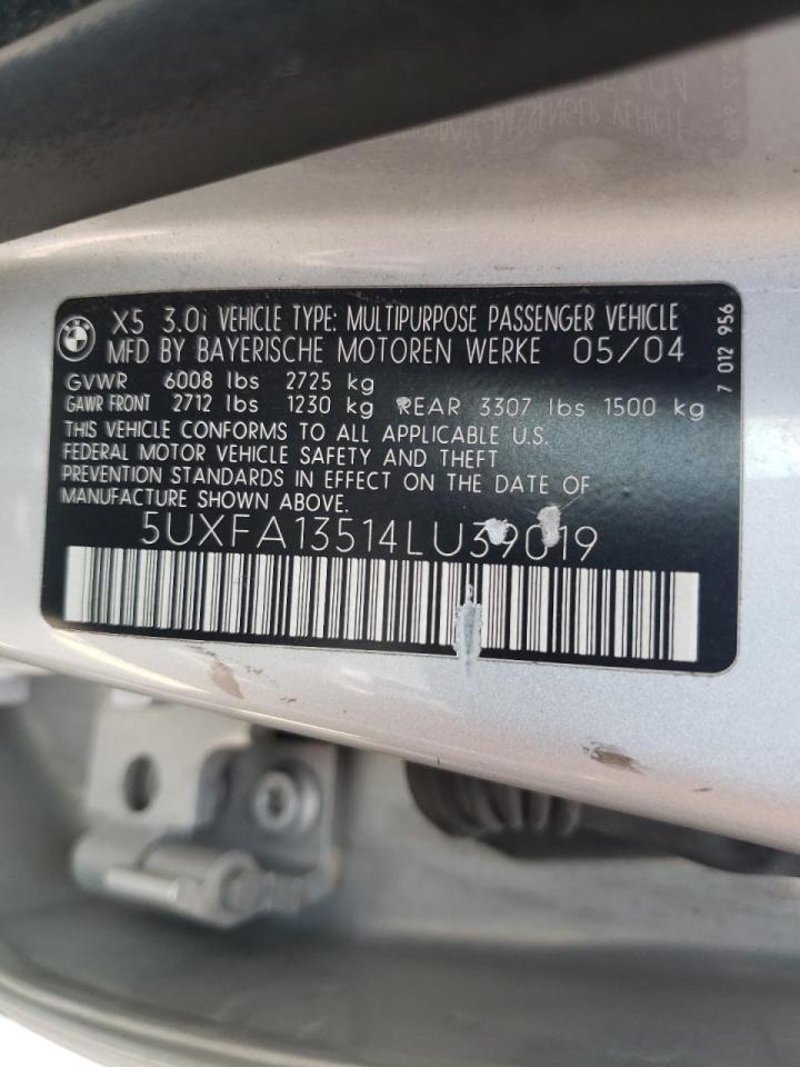 Foto 10 de la subasta – 2004 BMW X5 3.0I con VIN 5UXFA13514LU39019