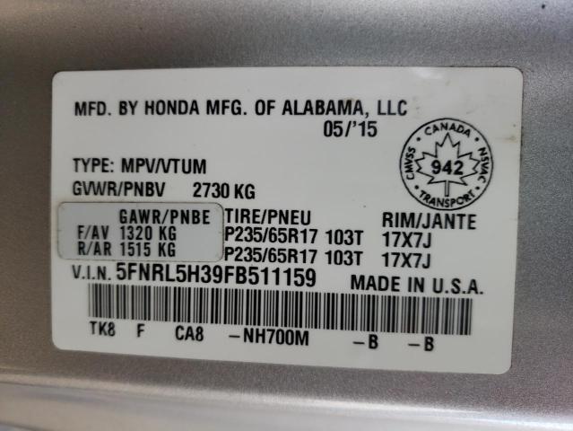 Photo 10 from auction – 2015 HONDA ODYSSEY SE with VIN 5FNRL5H39FB511159