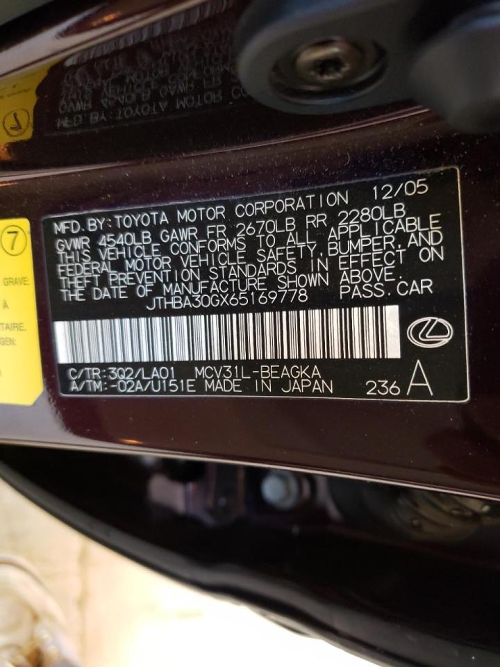 Photo 10 from auction – 2006 LEXUS ES 330 with VIN JTHBA30GX65169778
