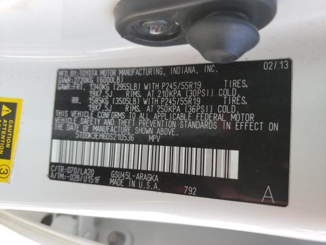 Photo 10 from auction – 2013 TOYOTA HIGHLANDER with VIN 5TDDK3EH6DS210536
