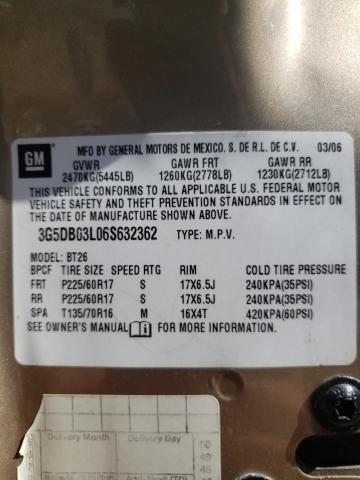 BUICK RENDEZVOUS 2006 with VIN 3G5DB03L06S632362 - Photo from auction