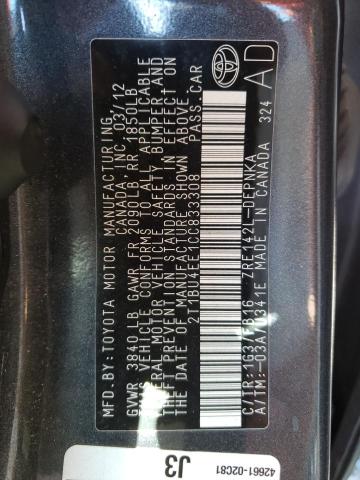 Photo 10 from auction – 2012 TOYOTA COROLLA BA with VIN 2T1BU4EE1CC833308