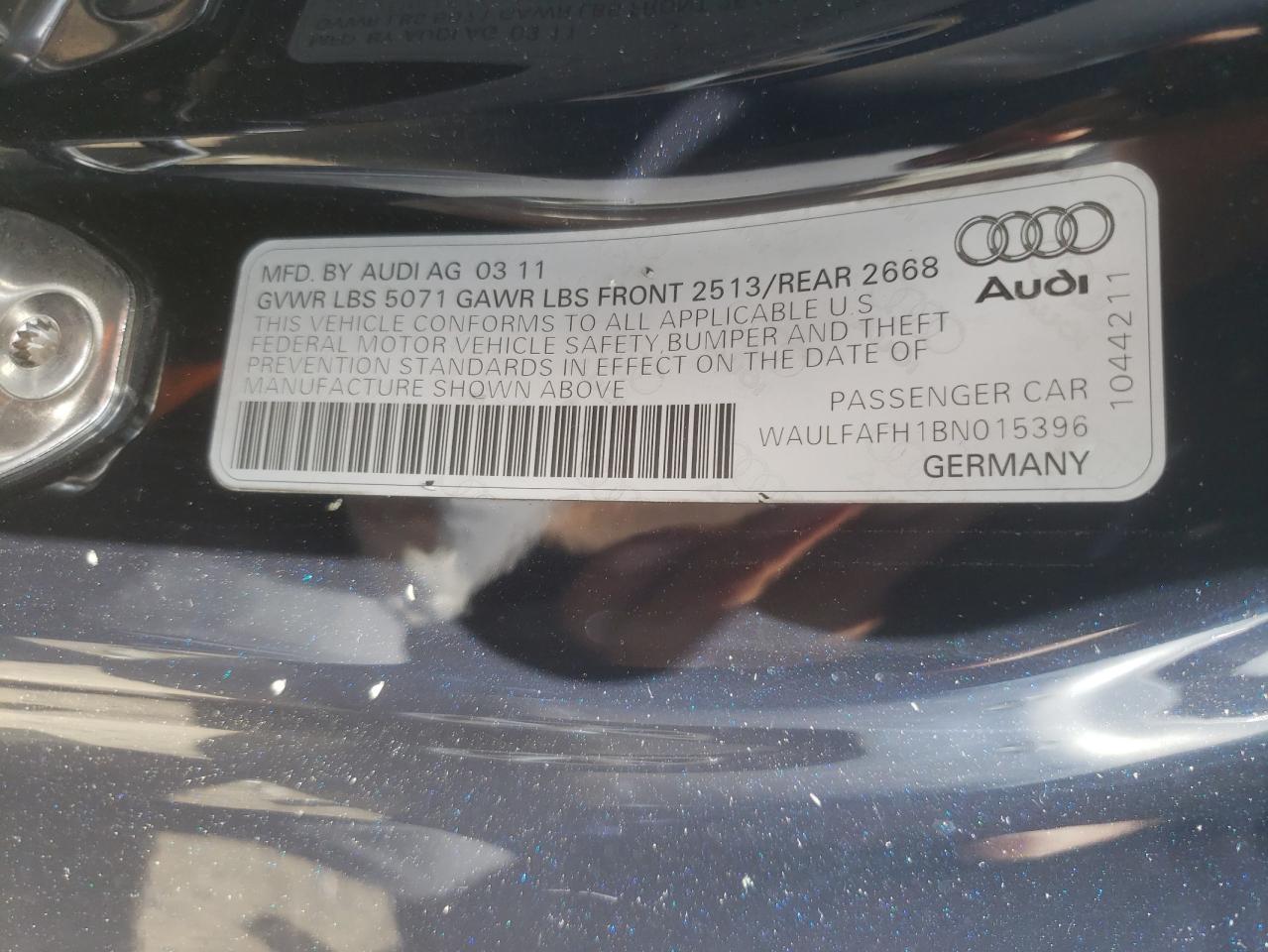 Photo 10 from auction – 2011 AUDI A5 PREMIUM with VIN WAULFAFH1BN015396