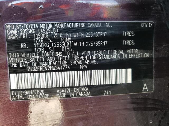 Photo 10 from auction – 2017 TOYOTA RAV4 LE with VIN 2T3ZFREV2HW344774