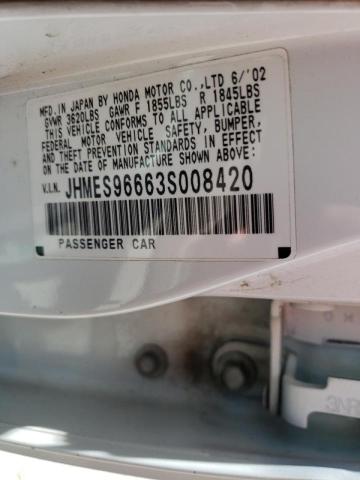 Photo 9 from auction – 2003 HONDA CIVIC HYBR with VIN JHMES96663S008420