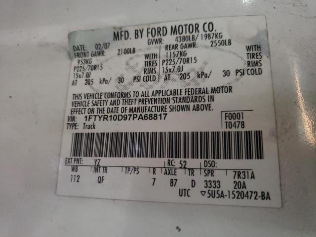 Photo 10 from auction – 2007 FORD RANGER with VIN 1FTYR10D97PA68817