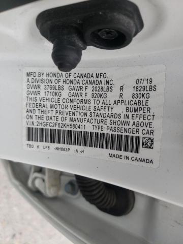 Photo 10 from auction – 2019 HONDA CIVIC LX with VIN 2HGFC2F62KH580411