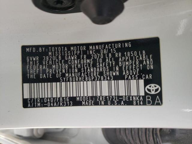 Photo 10 from auction – 2016 TOYOTA COROLLA L with VIN 5YFBURHE8GP378343