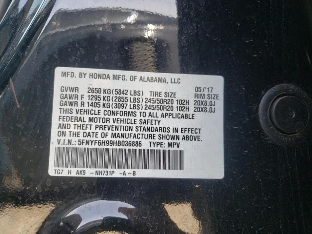 Photo 10 from auction – 2017 HONDA PILOT TOUR with VIN 5FNYF6H99HB036886