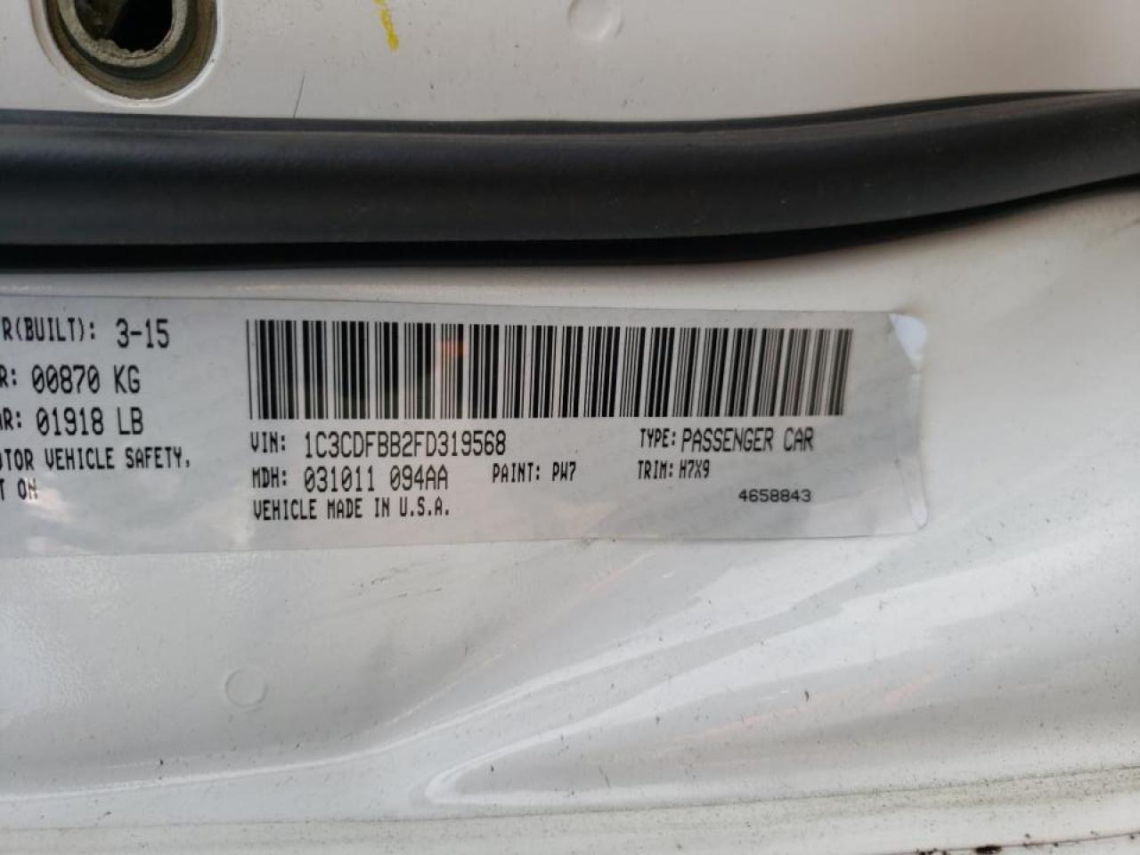 Photo 10 from auction – 2015 DODGE DART SXT with VIN 1C3CDFBB2FD319568